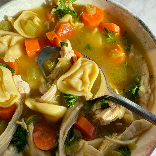 Lemon Ginger Bone Broth & Chicken Tortellini Soup