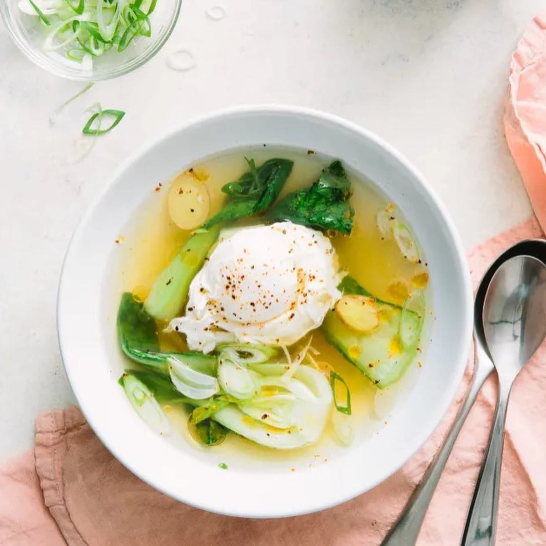 Gingery Poached Egg Bone Broth Soup