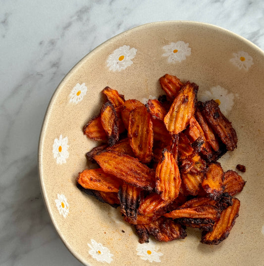 Crunchy air-fried bone broth carrot chips