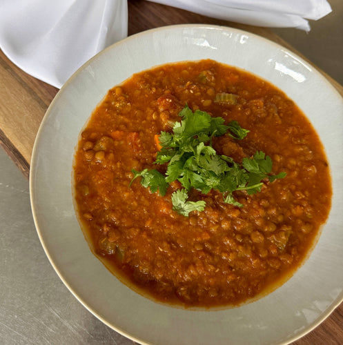 Protein-packed bone broth lentil soup