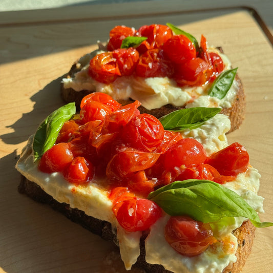 Roasted tomato with burrata toast