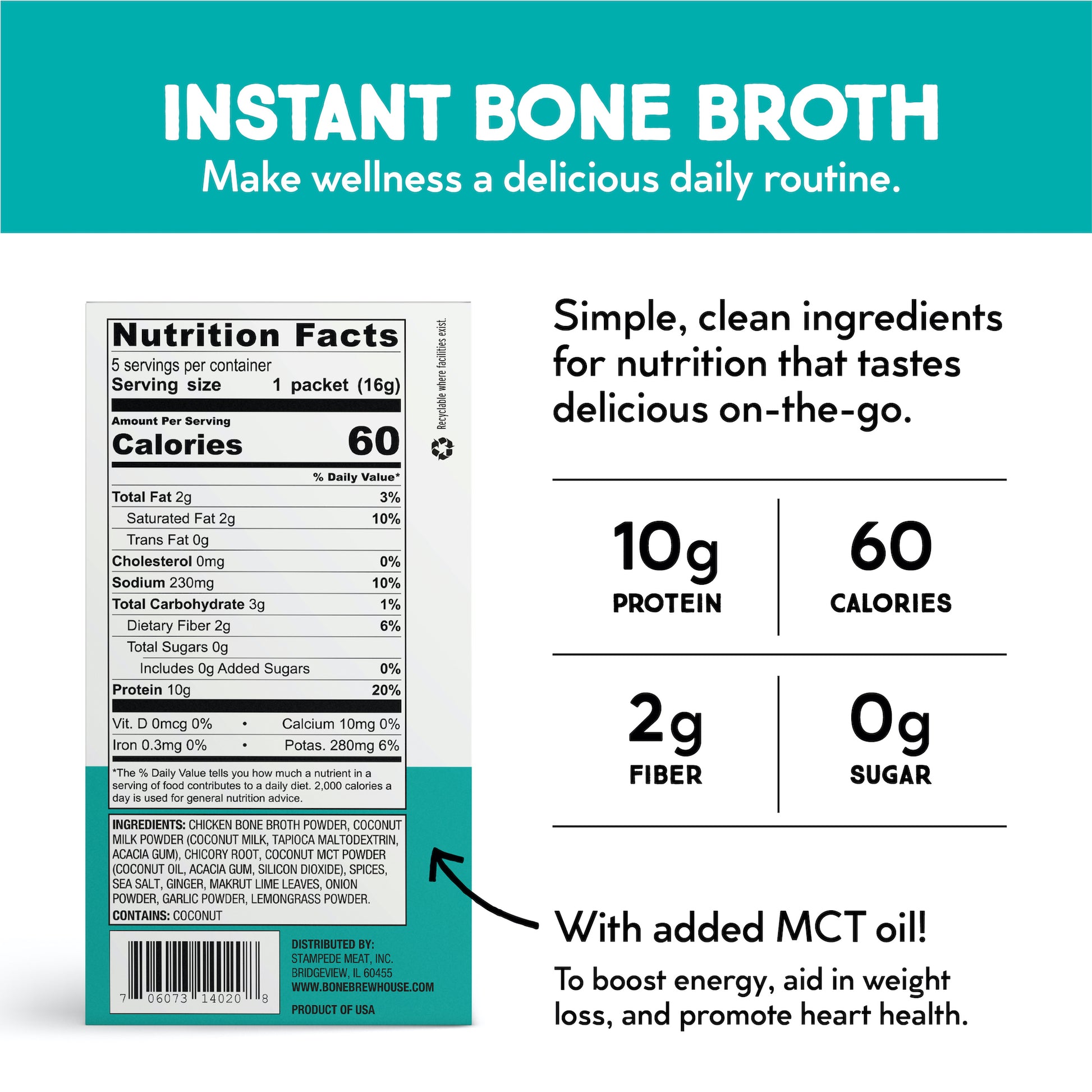 Bare Bones Bone Broth Mix, Chicken - 4 pack, 16 g packets